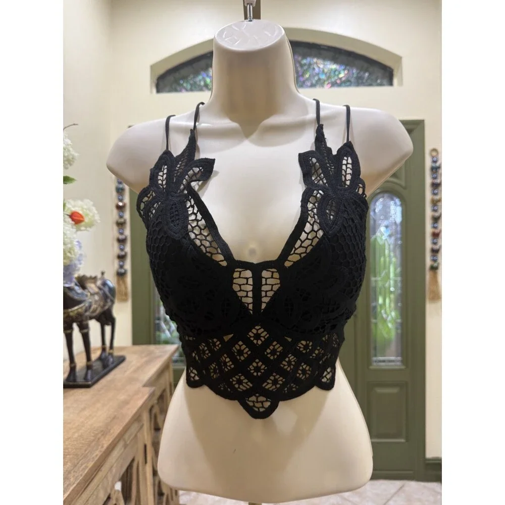 Black Floral Lace Longline Bralette – Size L